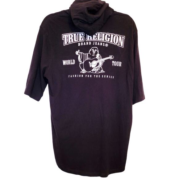 True Religion black short sleeved Buddah hooded tshirt size medium Y2K - Picture 1 of 9